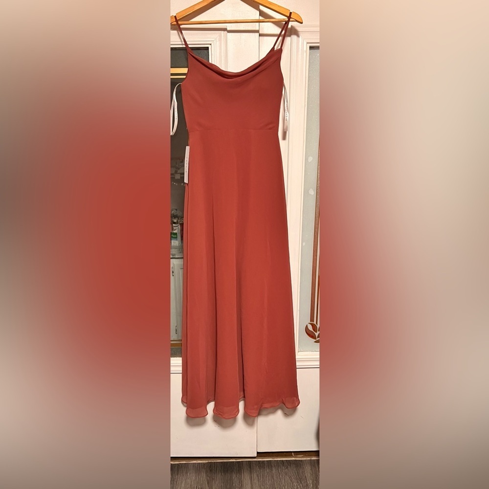 Azazie Orange Maxi Dress Spaghetti Strap Sundress - Picture 4 of 10